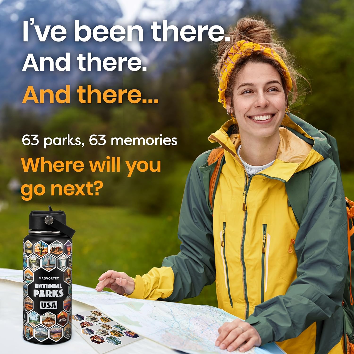 National Parks Black Water Bottle with Durable Stickers – 32oz Insulated Stainless Steel Water Bottle with Spout Lid – Insulated for Cold and Hot Drinks – Metal Bottle for Gym, Hiking, Camping - Image 3