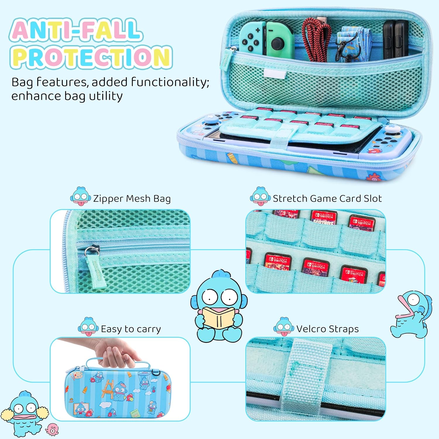 HYPERCASE for Nintendo Switch OLED Carrying Case Blue Mermaid Acessories Bundle Kit, with Hard Switch OLED Console Protective Cover Skin, HD Screen Protector, Shoulder Strap & 2 Cute Thumb Caps