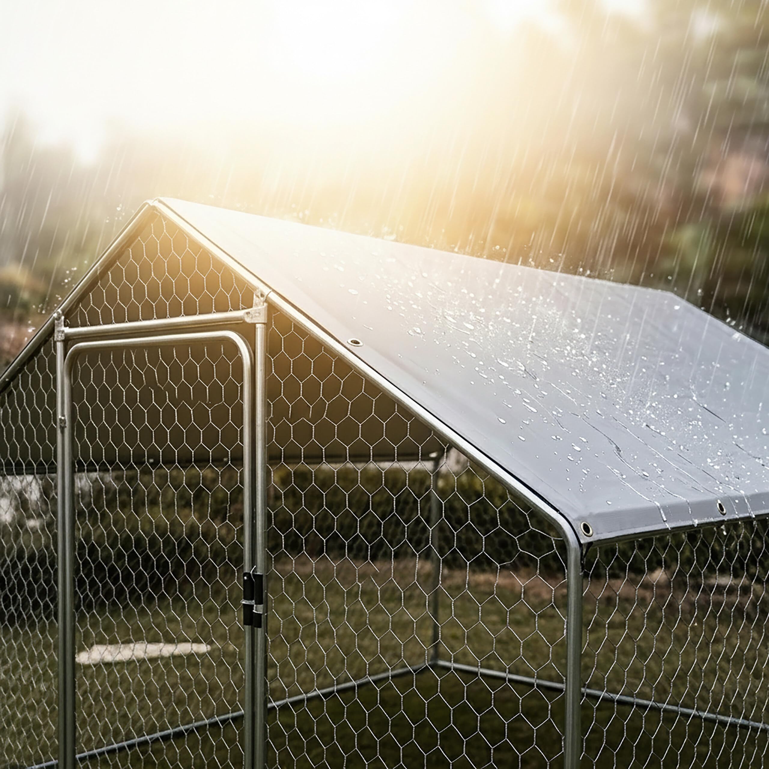Relaxdays Recinto para Perros 2 x 2 x 3 m, Cubierta Solar, Plata | Pestillos, animales pequeños, aves de corral, gallinero