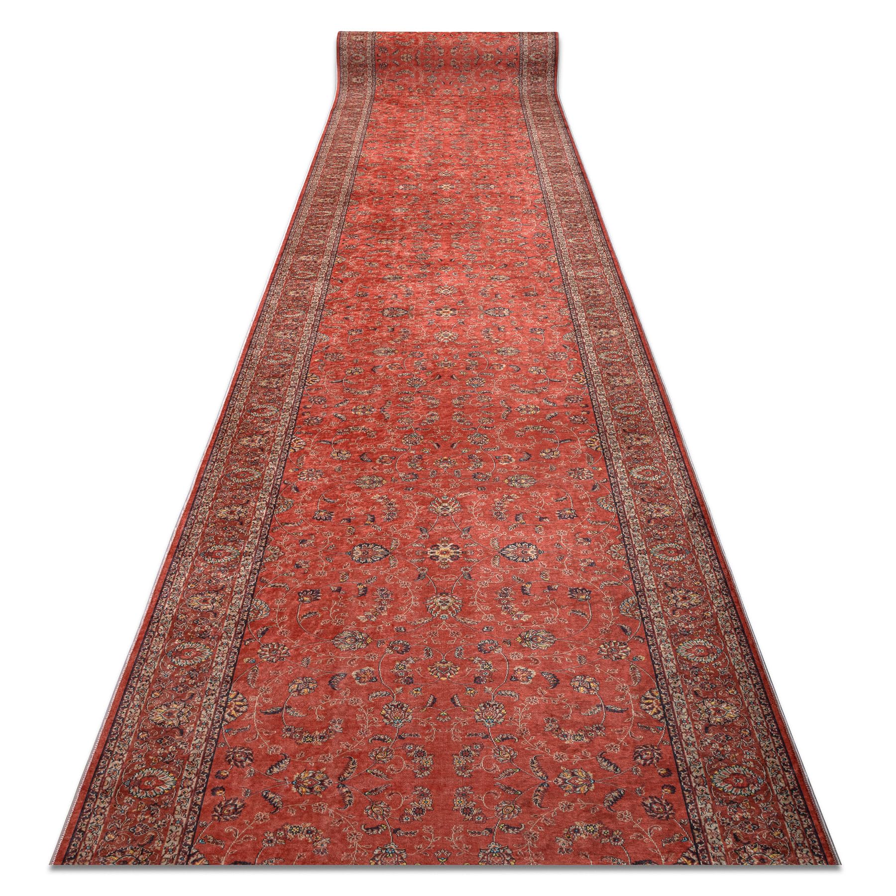 rugsx Tapis Antidérapant Lotus Tradition 58160 Classique, Ornement Rouge - Lavable - 80x400 cm - Tapis de Couloir Antiglisse pour Cuisine et Entrée