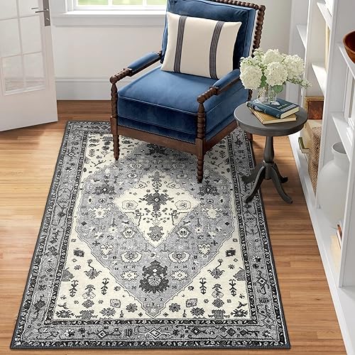 IOHOUZE Accent Rug, Boho Chic Medallion Area Rug 3x5 Washable Bathroom Rug Boho Bath Mat Low-Pile Non-Shedding Area Rug for Kitchen Bathroom Laundry