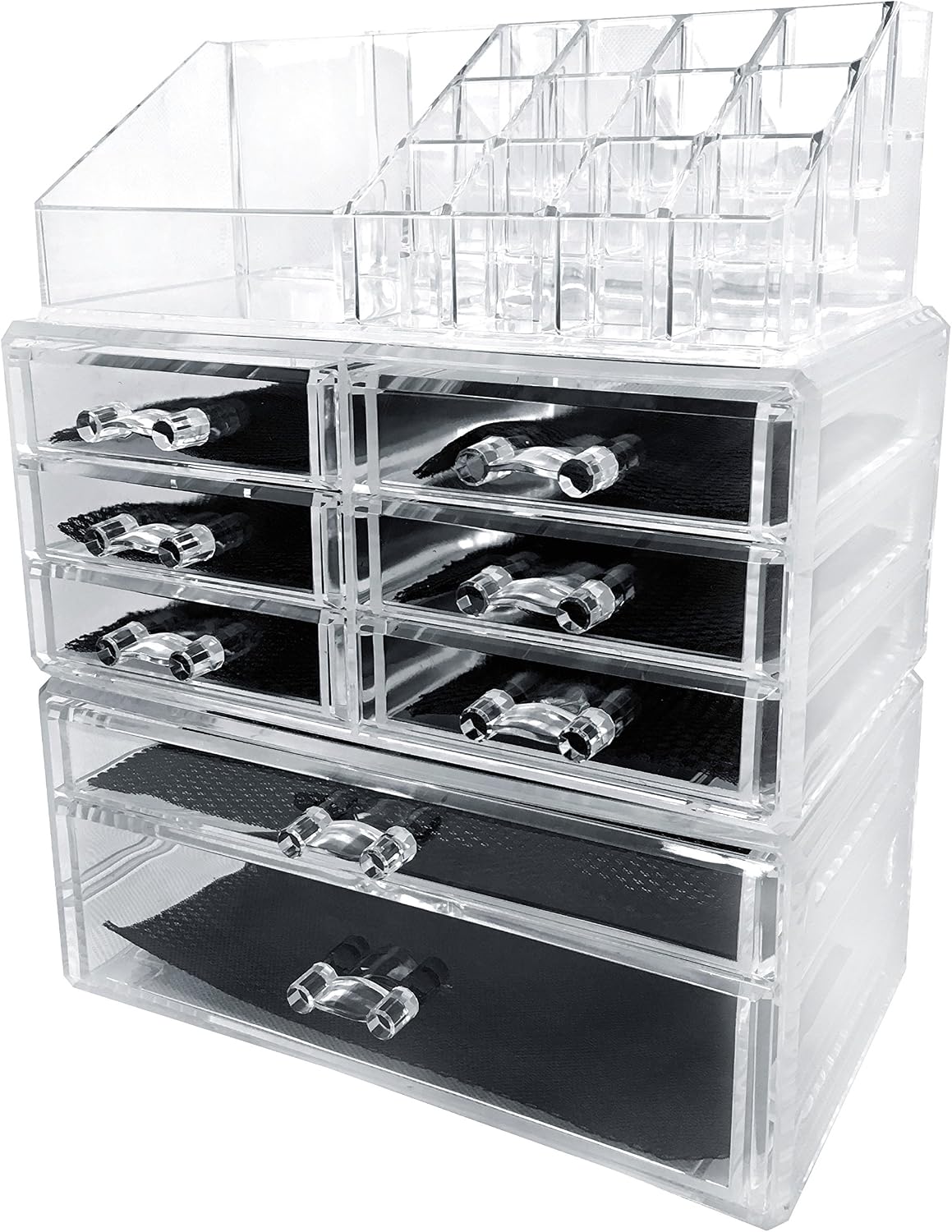 Sodynee Acrylic Makeup Cosmetic Organizer Storage Drawers Display Boxes Case, Three Pieces Set