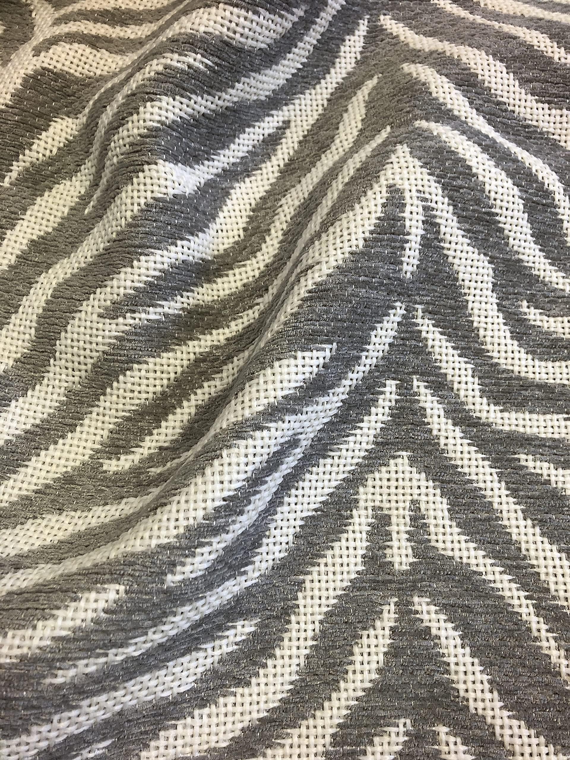 56" Wide Heavyweight Animal Print Faux Linen Upholstery Chenille Fabric Grey White, 1 Yard