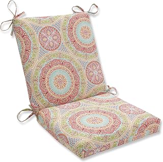 Pillow Perfect Delancey Jubilee Outdoor/Indoor Square Corner Chair Cushion 36.5x18 Multicolored Orange - UV Fade-Resistant, Made in USA