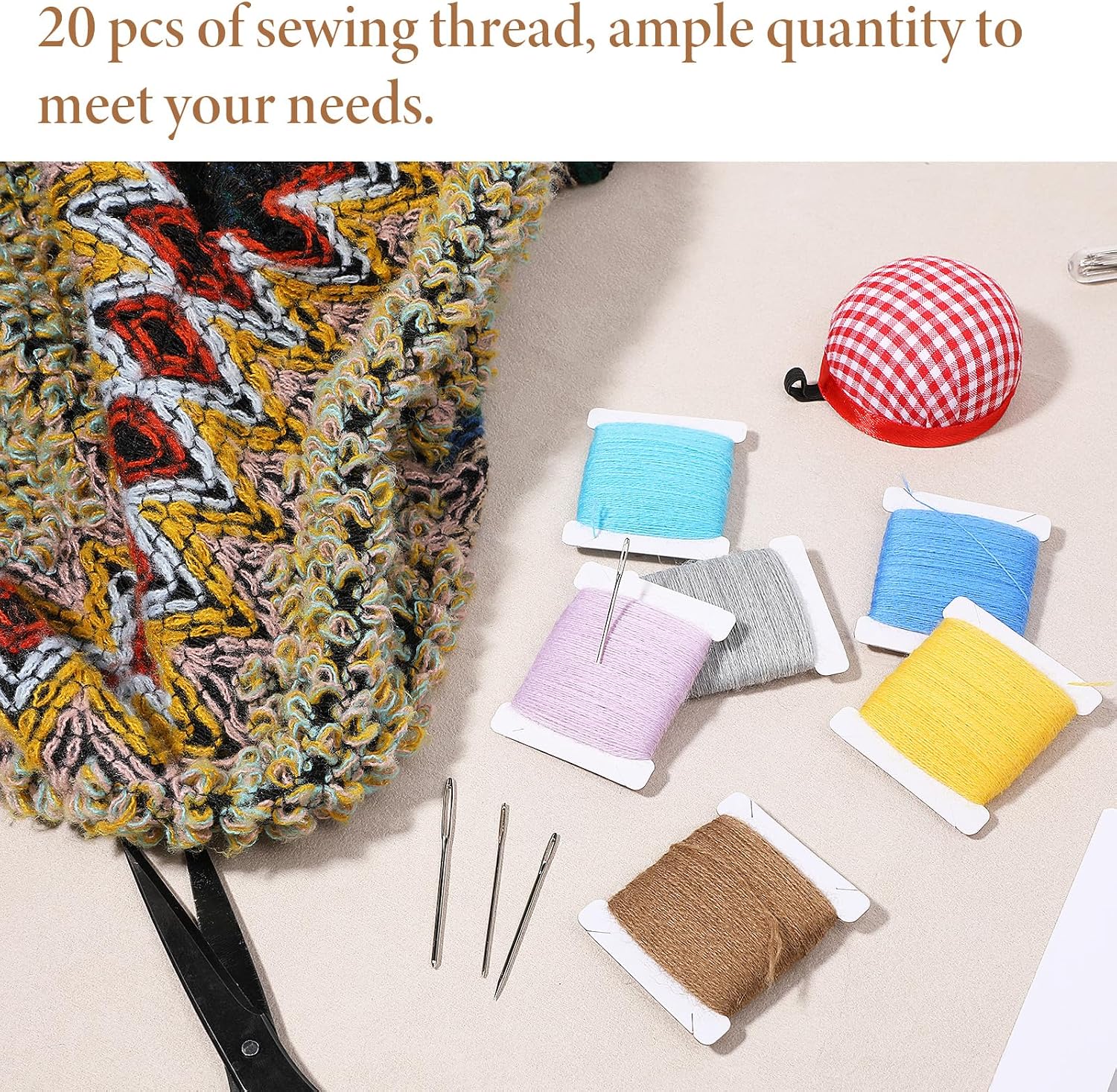 20 Pcs Darning Yarn, 50% Wool 50% Acrylic Darning Thread, 1000m Wool Blend Embroidery Thread with 24 Pcs Sewing Needles for Embroidery, DIY Sewing Care, Machine Sewings, 50 Meters Per Yarn (20 Colors)