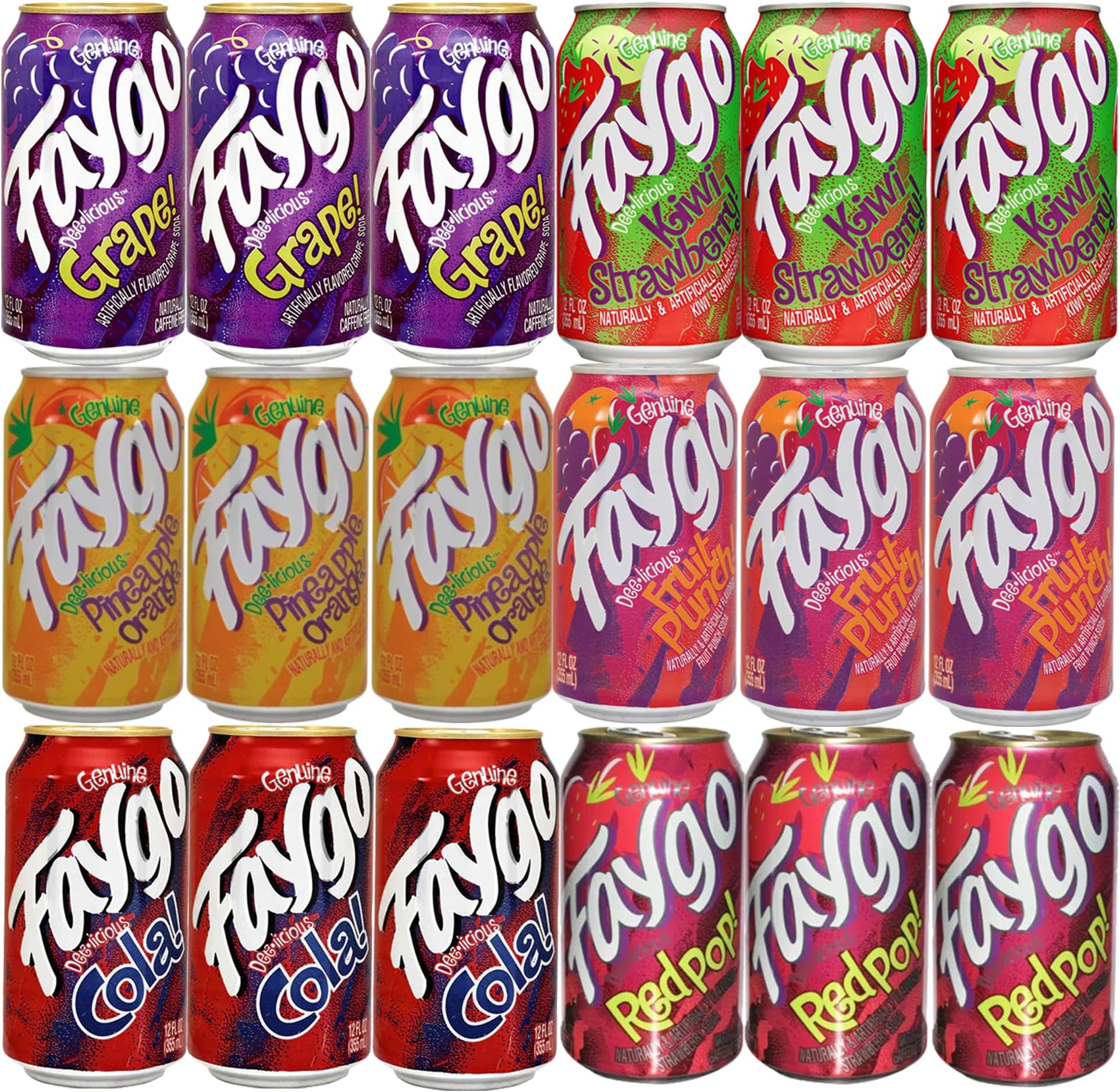 BEEQ (Pack of 18) Faygo Variety Soda, 6 Different Flavors