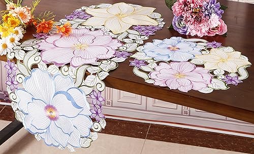 Miniatura 9 de Juego de 4 manteles individuales florales de primavera y Pascua, bordado de flores florales para decoración de mesa del hogar, cocina, comedor