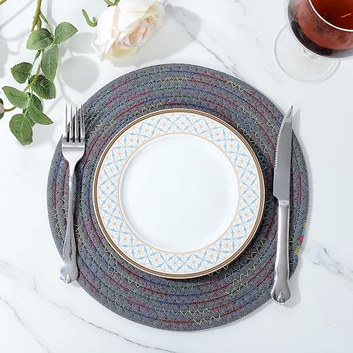 Miniatura 6 de fanquare Mantel individual de 4 piezas hecho a mano con cuerda de algodón natural trenzado, manteles individuales gruesos antideslizantes para