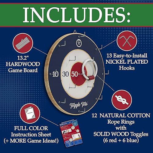 Miniatura 2 de Toggle Toss - Juego oficial de lanzamiento de anillos para montar en la pared, divertidos juegos de bar y juegos de pared para sala de juegos o