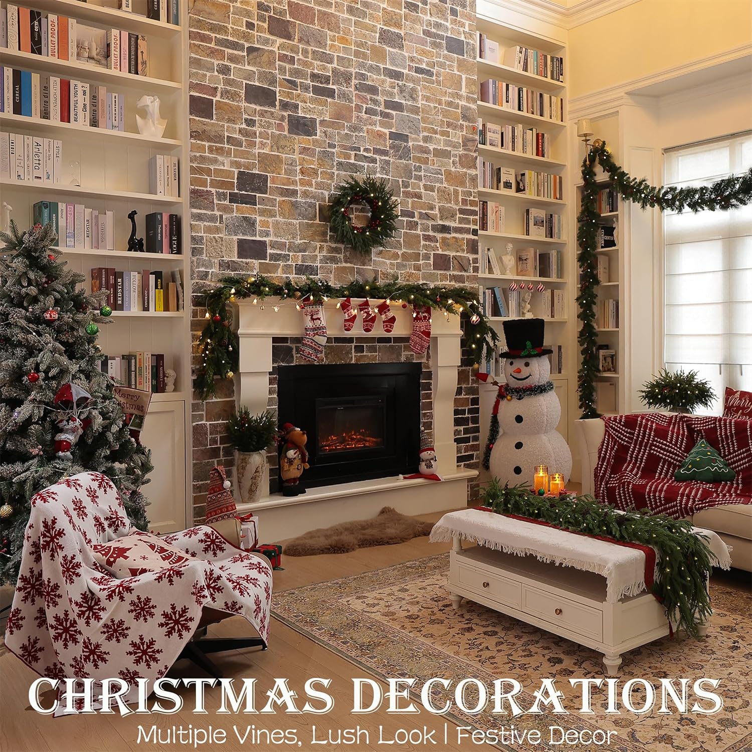 6 Feet Christmas Garland - Real Touch Cedar Garland - Realistic Greenery Cypress Pine Garland for Wall,Table,Fireplace,Mantle,Indoor Outdoor - Christmas Decorations - Free Battery LED Lights