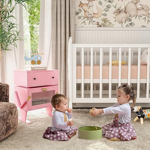 Miniatura 8 de Mesa auxiliar con tiras de luz LED (juego de 2), moderna mesita de noche con cajón giratorio de 360, mesa auxiliar creativa con almacenamiento,