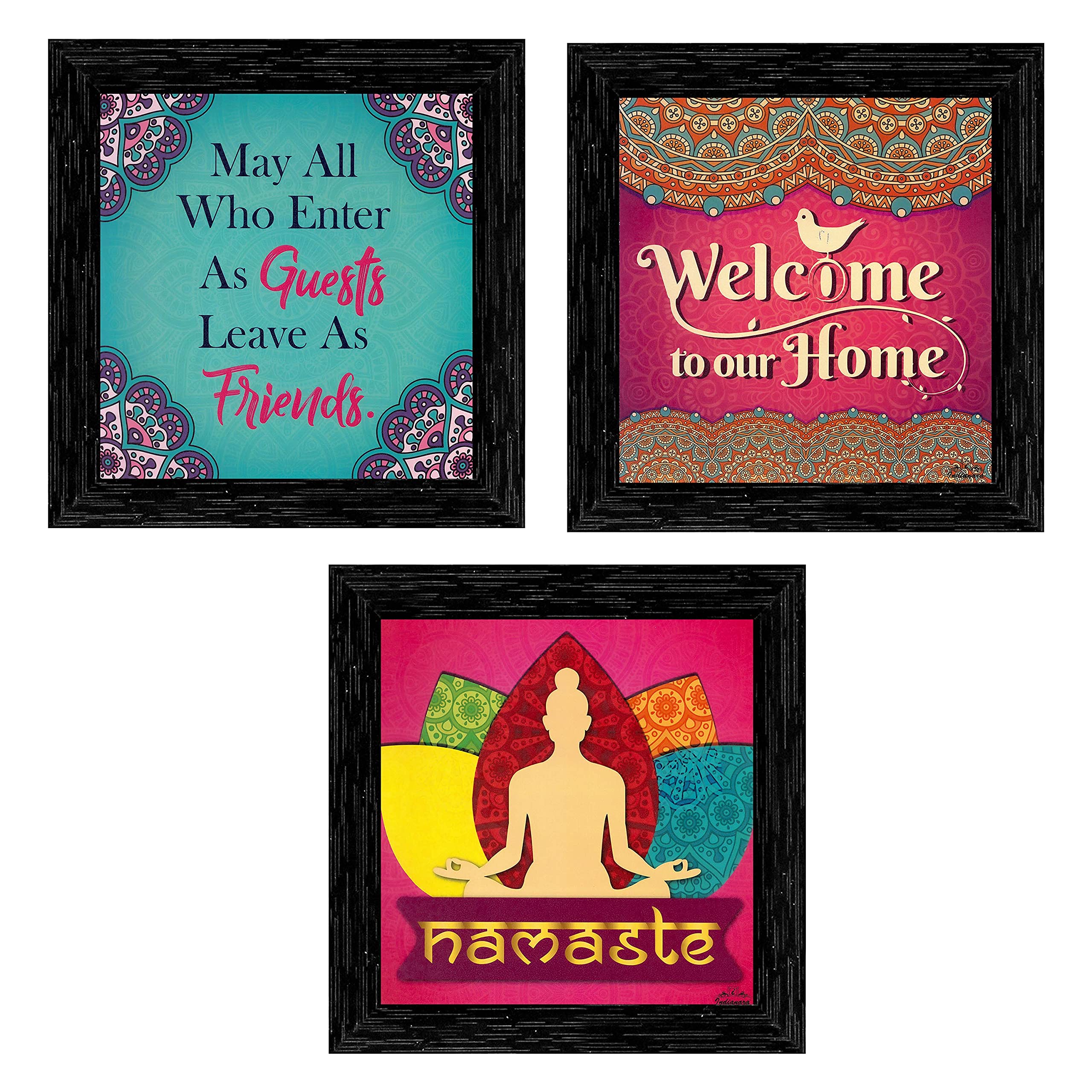 Indianara 3 Piece Set of Framed Wall Hanging Welcome Home Decor Art (1519) Prints 8.7 inch X 8.7 inch Without Glass (9.5 inch x 9.5 inch, Black) (B09B46C42W) Amazon Price History, Amazon Price Tracker