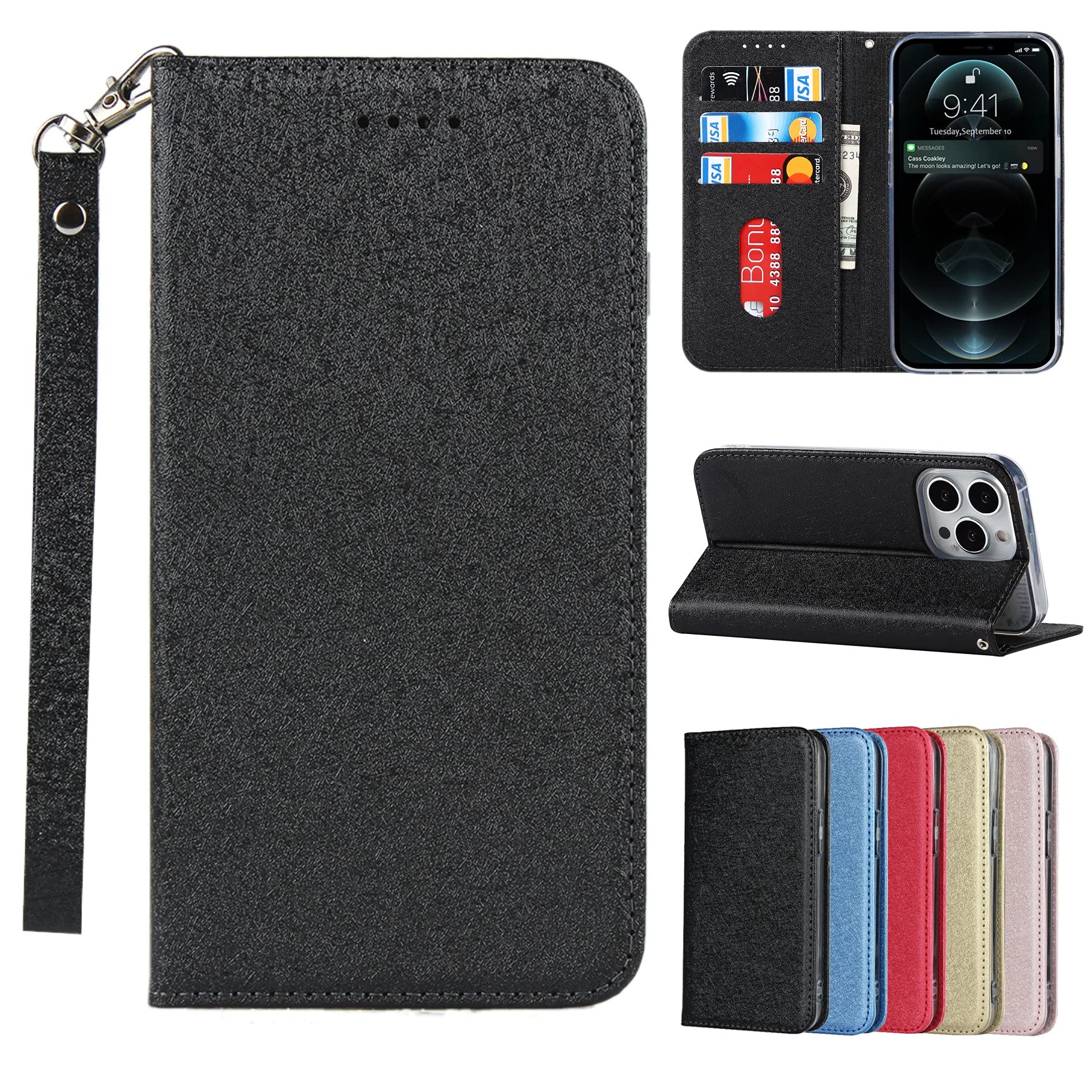 Pelanty for iPhone 13 Pro Max 6.7'' ケース手帳型 for iPhone13 Pro Max 財布型カバー case PUレザー 薄型 スマホケース ストラップ付き ベルトなし カード収納 マグネット式 スタンド機能 アイフォン13プロ Max 携帯カバー 滑り止め 全面保護 耐衝撃 軽量 (ブラック)