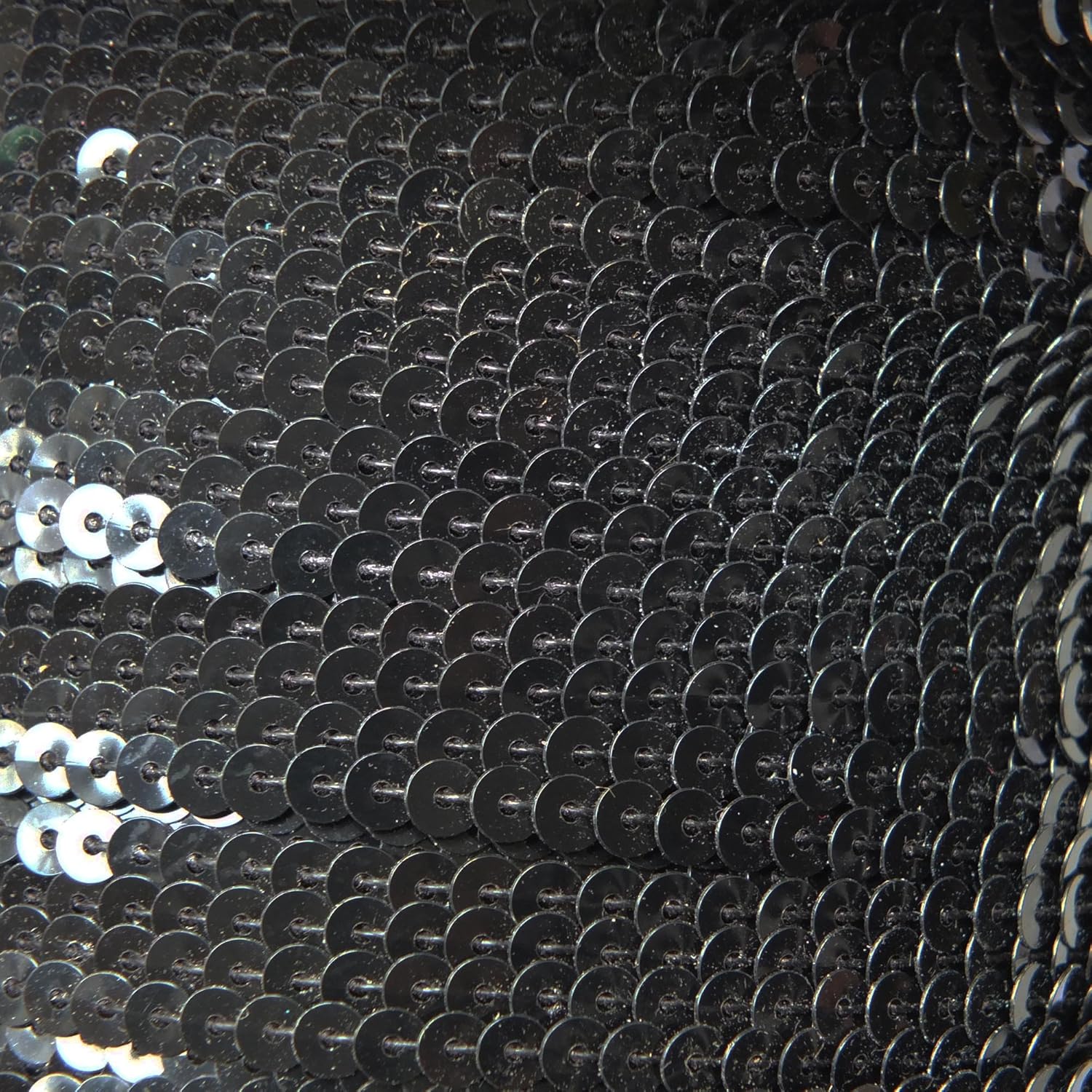 Sequin Trim 4mm flat Opaque Black Jet Shiny ~ Flat, stitched sequin string, strung by the yard, for embroidery, applique, arts, crafts, bridal wear, embellishment. 15' per pack. Made in USA