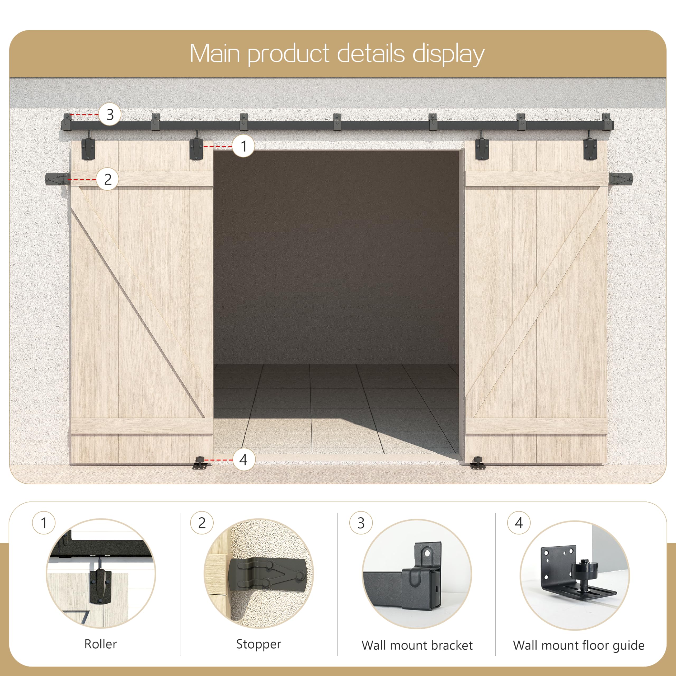 24FT Heavy Duty Box Rail Exterior Sliding Barn Door Hardware — Amazon image 4