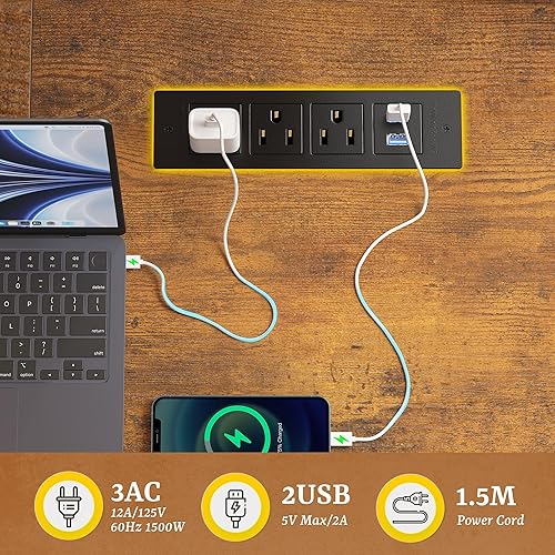 Miniatura 5 de Escritorio para computadora de 63 pulgadas con soporte para monitor y escritorio de 0.945 in de grosor, escritorio para juegos con tomas de