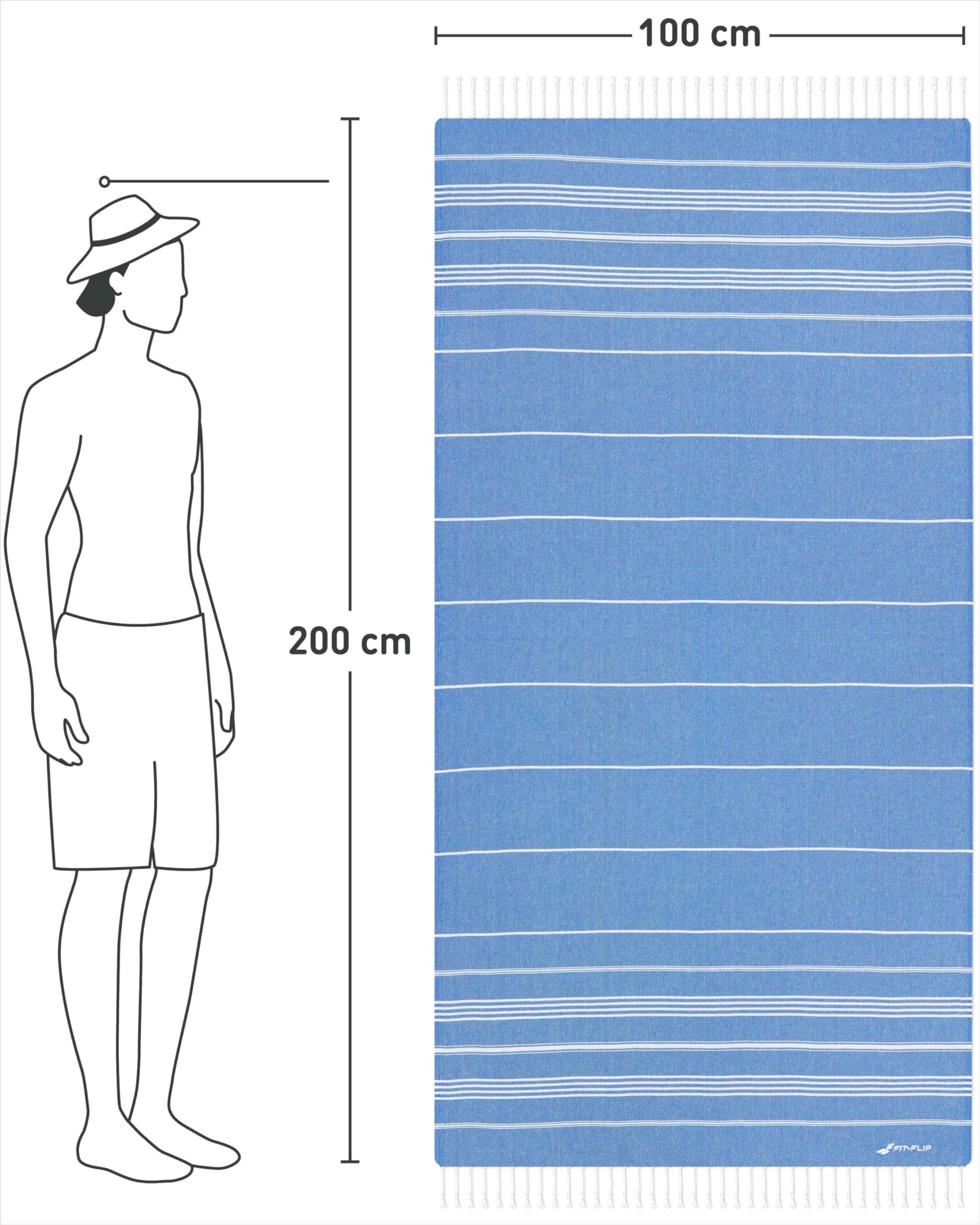 Fit-Flip Telo hammam – asciugamano mare cotone antisabbia XXL – asciugatura rapida - teli sauna fouta, asciugamani spiaggia ideale come sarong e per doccia – Blu – 100x200cm Sultan