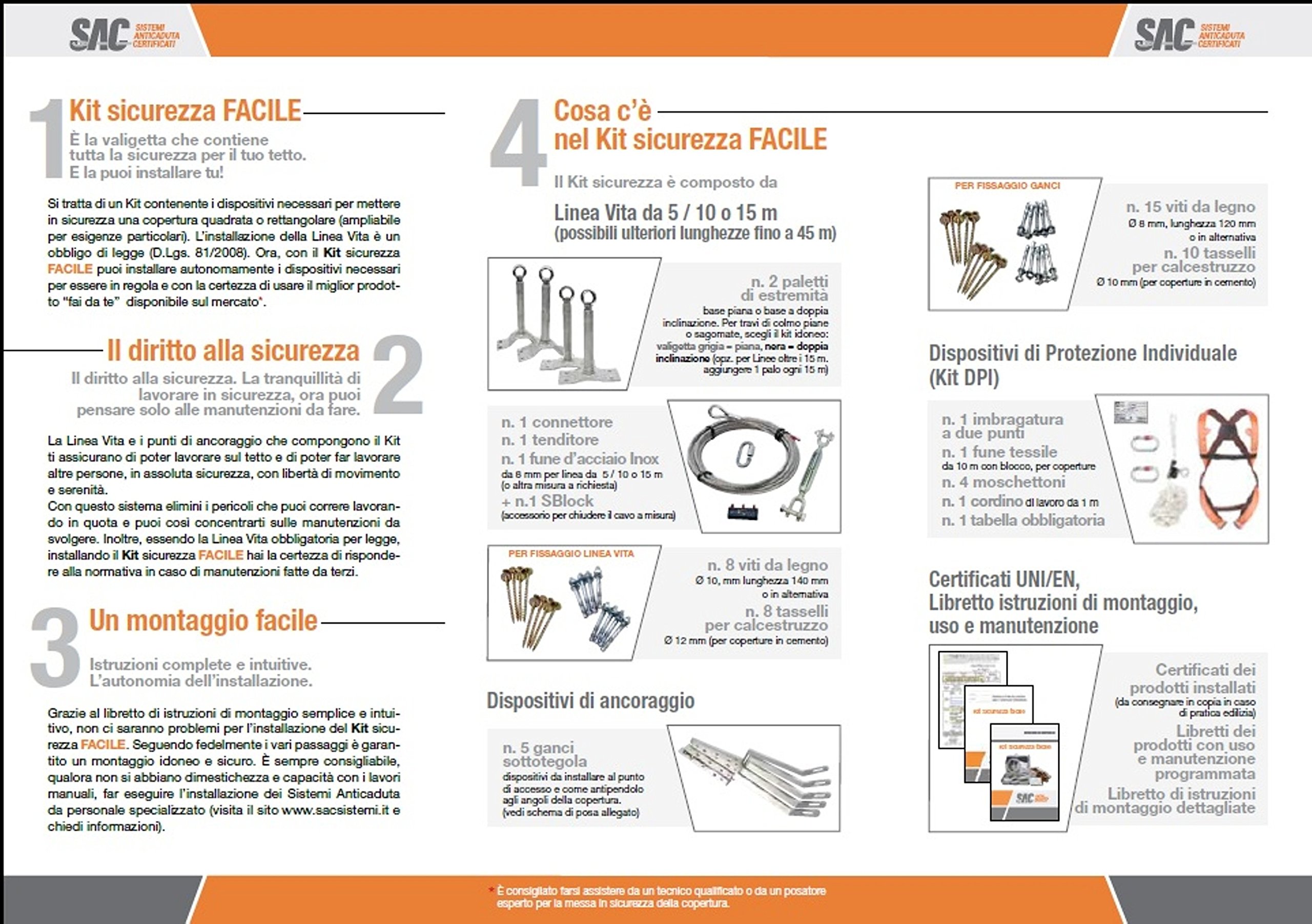 Kit de seguridad fácil (línea de vida) 10 m Base doble inclinación techo de madera
