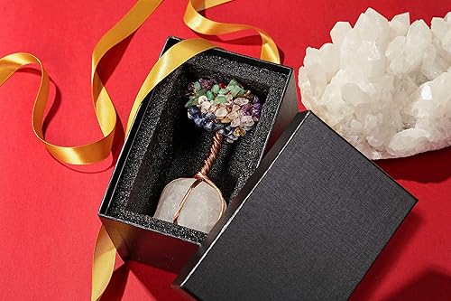 Miniatura 6 de Top Plaza Árbol de 7 chakras con cristales curativos para decoración de escritorio, oficina, envuelto en cobre en base de cuarzo rosa natural, Feng