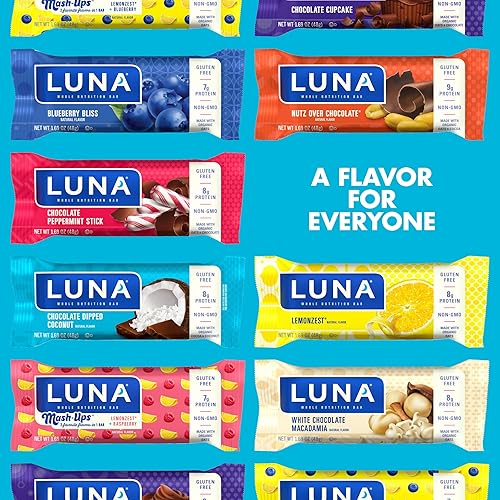 Miniatura 8 de LUNA Bar - Sabor a coco bañado en chocolate, sin gluten, sin OMG, 0.25-0.32 oz de proteína, hecha con avena orgánica, bajo glucémico, barra de