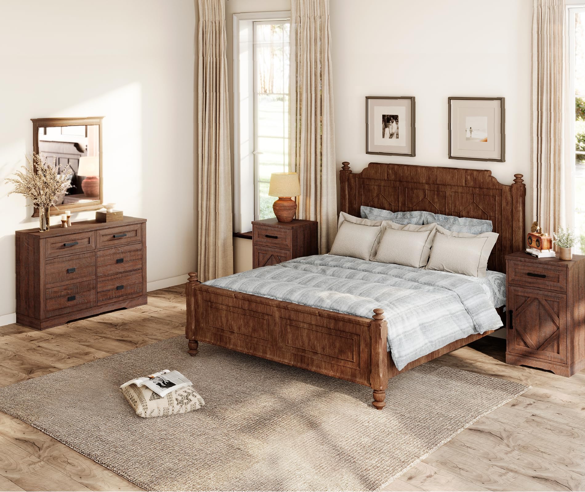 Amazon.com: WAMPAT 32 inch Tall Dresser and Nightstand 3-Piece Set, 47.2  inch Wide Wood Dresser with 6 Drawers and 32" H Tall Nightstand Set of 2  with Drawer and Cabinet,Dark Brown :