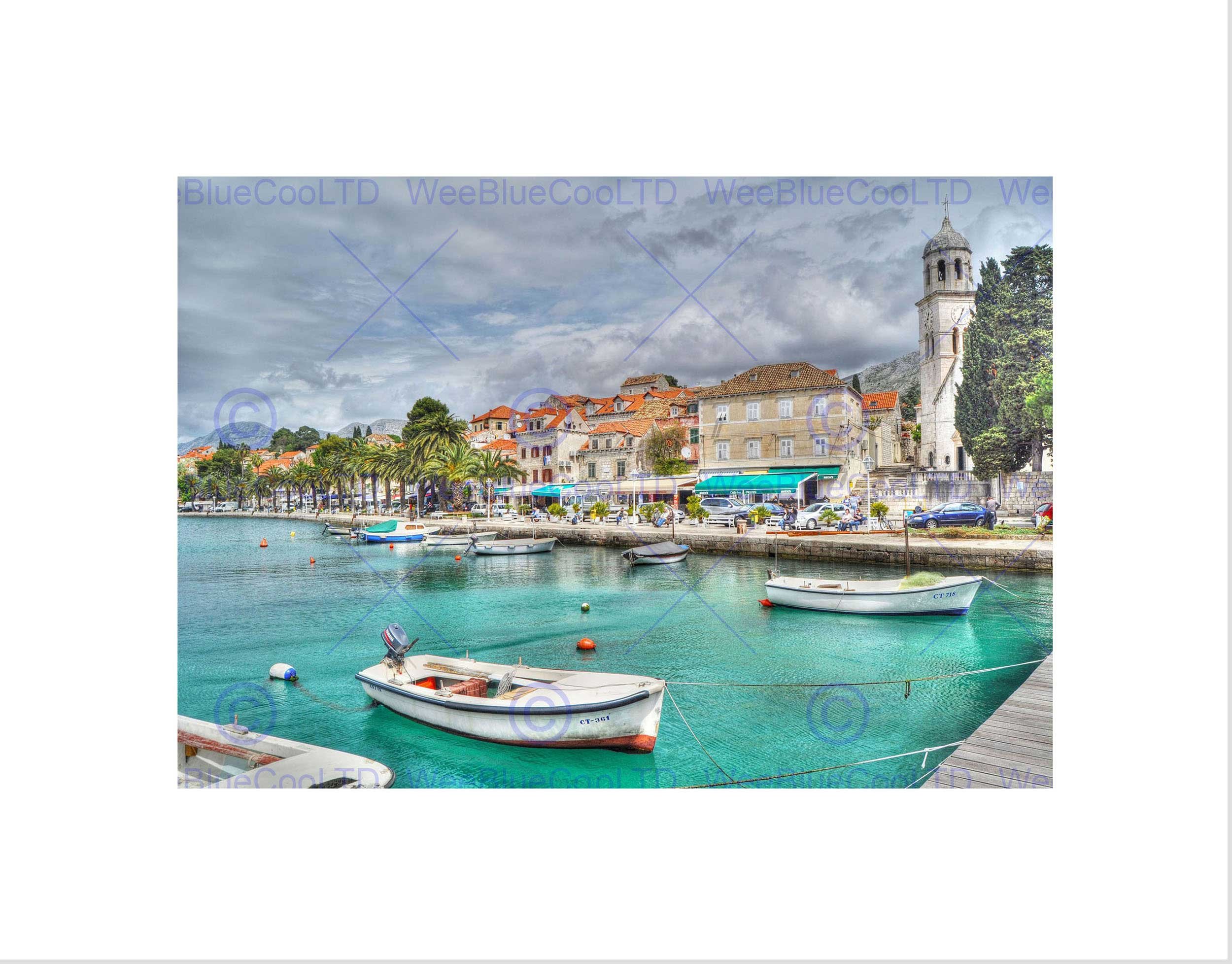 Wee Blue Coo CAVTAT CROATIA HARBOUR BOAT BLACK FRAME FRAMED ART PRINT PICTURE MOUNT B12X8379