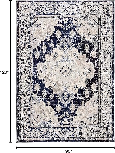 Miniatura 345 de Safavieh Tapete de área grande, colección Monaco, 11 pies x 15 pies, azul marino y celeste, diseño desgastado de medallón, no desprende pelusa