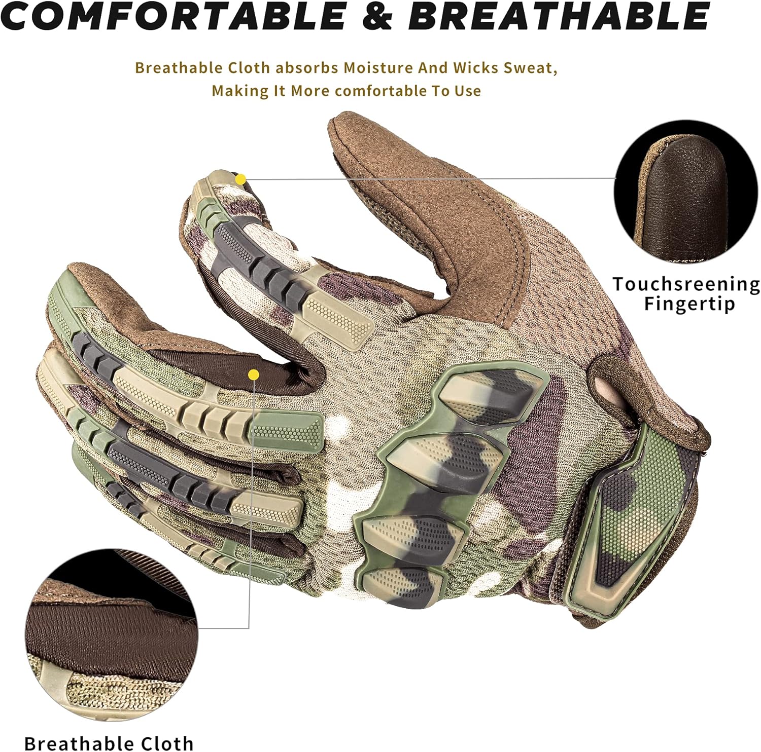 TFROCO Airsoft Tactical Gloves, Touchscreen Motorcycle Dirtbike Gloves with Hard Rubber Guard for Hunting, Hiking Camping Paintball Training Glove for Men Black Extra Large : Sports & Outdoors