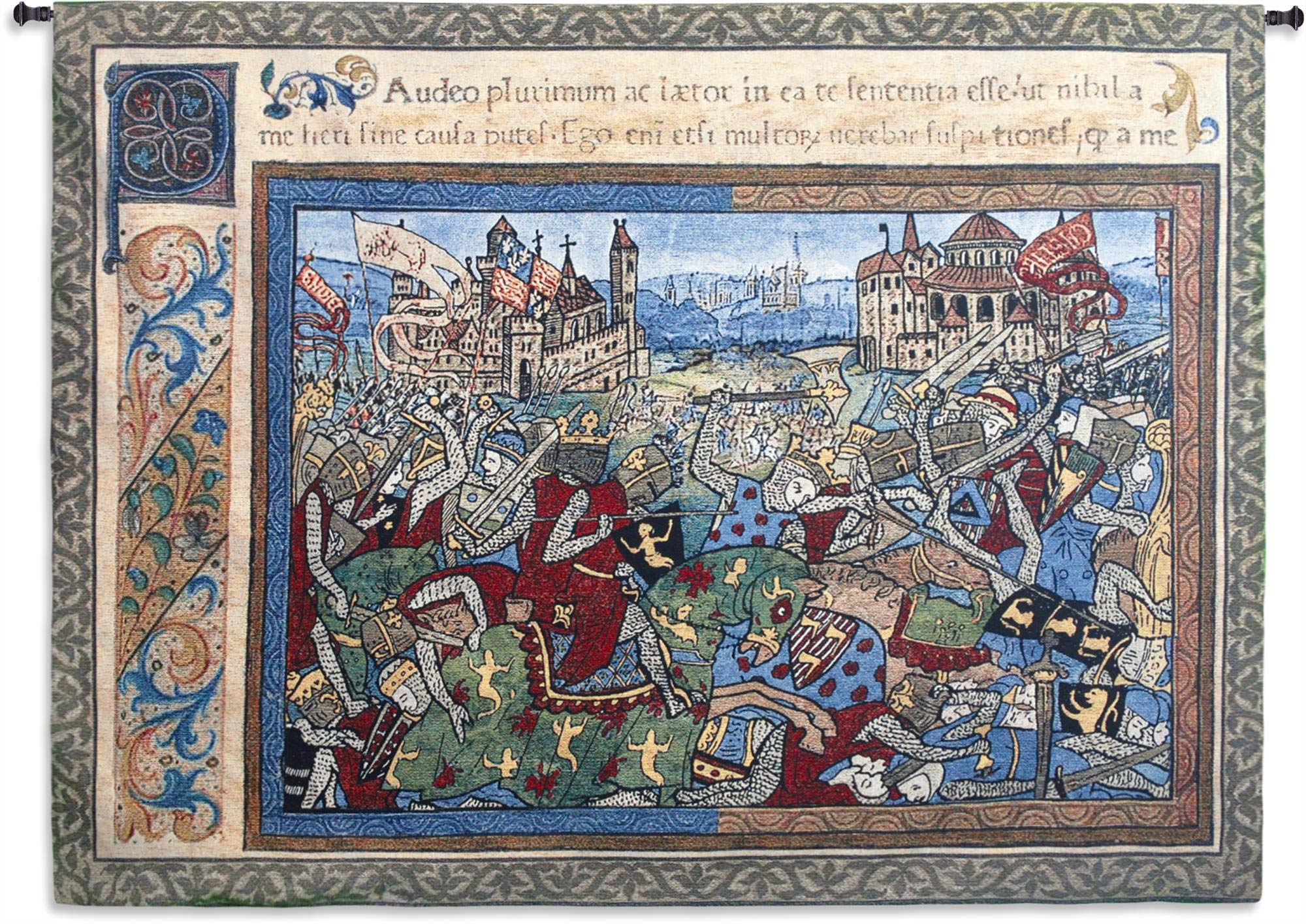 Epic | Woven Tapestry Wall Art Hanging | Knights Battling at Medieval Castle Historic Artwork | 100% Cotton USA Size 69x52