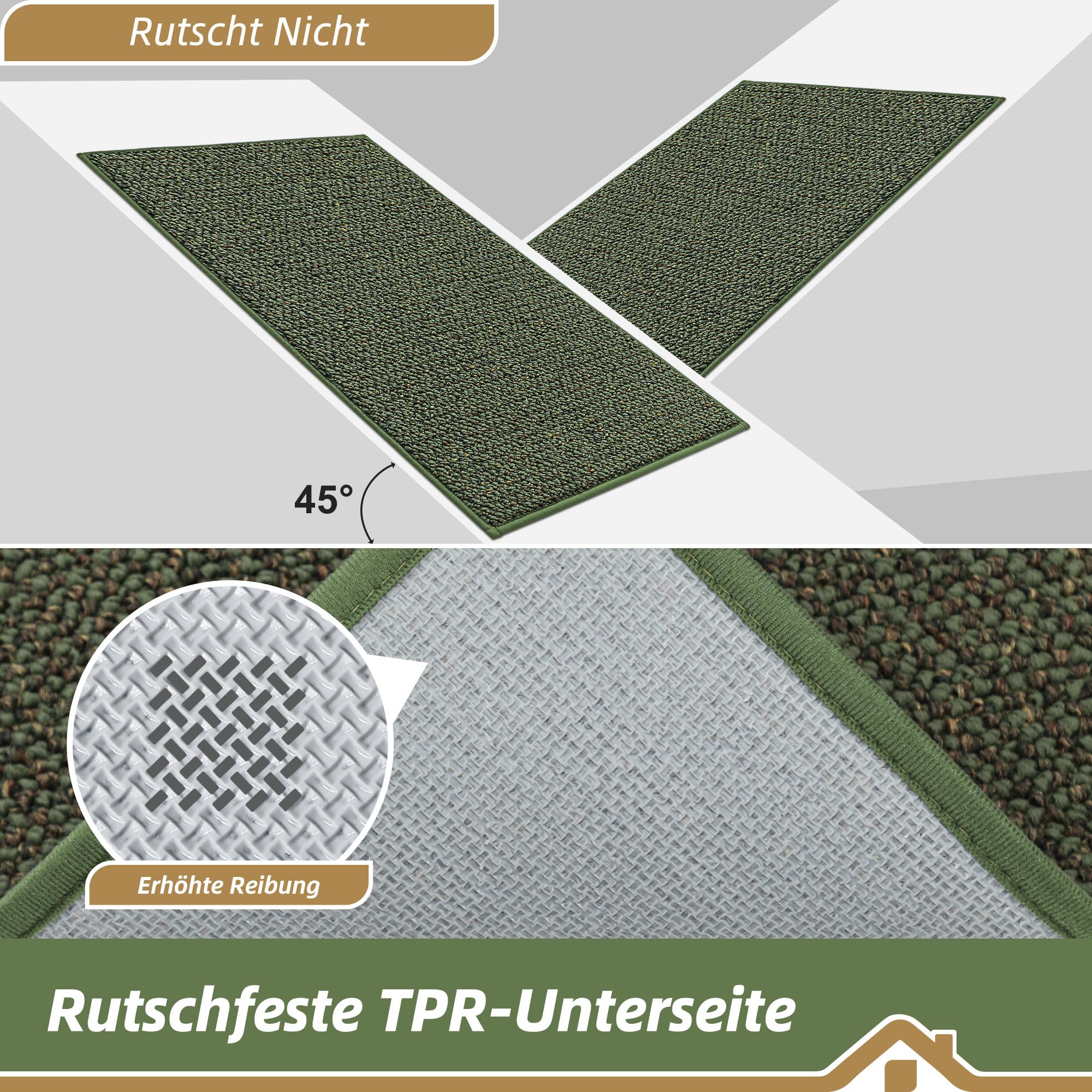 BEQHAUSE Fußmatte Innen, rutschfest und Waschbar, 90 x 150 cm, Grün | Schmutzfangmatte für Front Hintertür, Eingang, Flur, Niedriges Design, Haustierfreundlich, Polypropylen