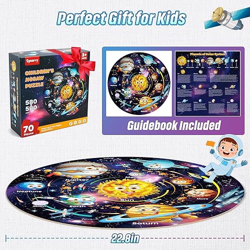 Miniatura 6 de SYNARRY Rompecabezas de suelo del sistema solar para niños de 4 a 8 años, rompecabezas grandes de 70 piezas para niños de 4 a 6 años, juguetes de
