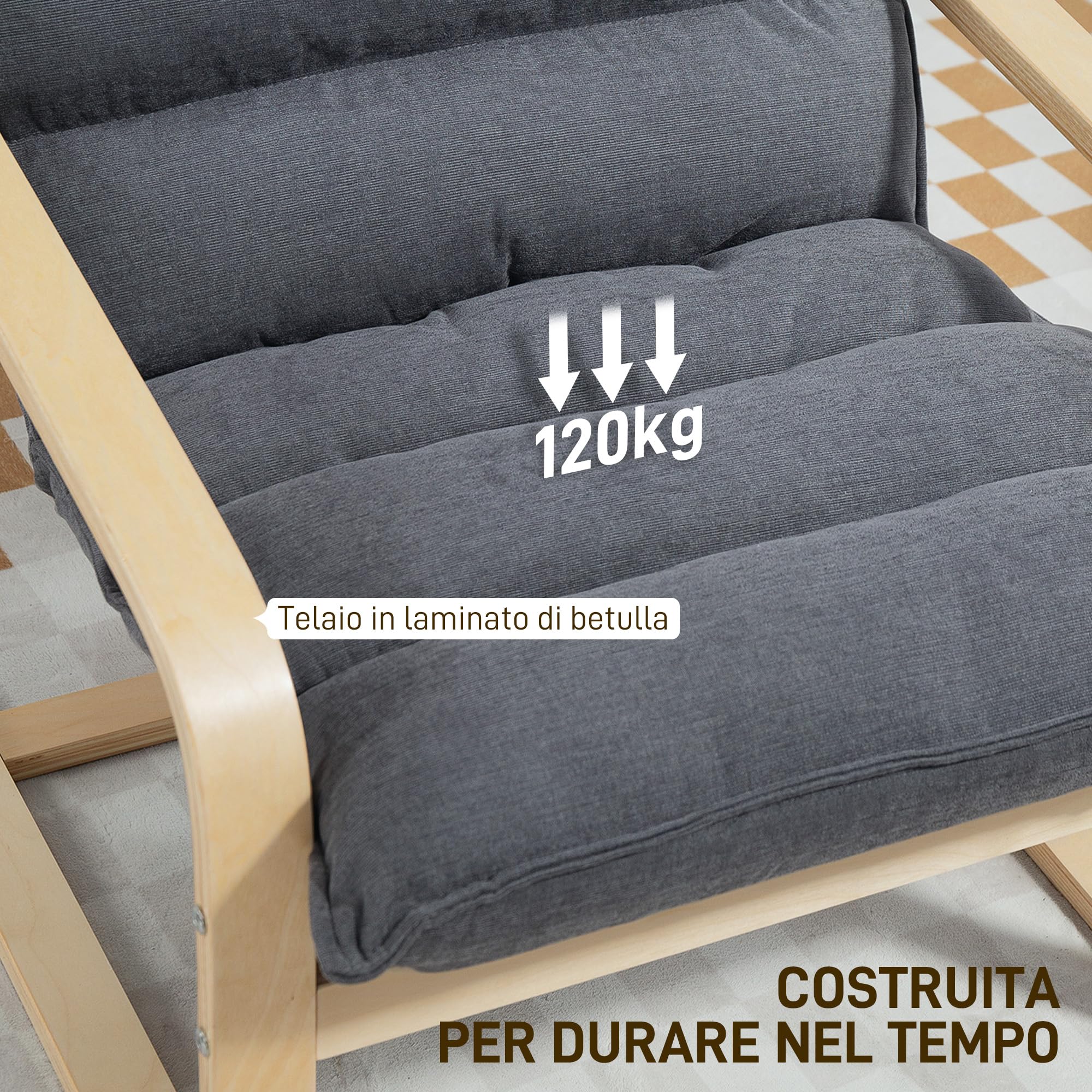 HOMCOM Sillón de Salón Moderno Butaca de Salón con Respaldo Alto Reposabrazos y Patas de Madera Tapizado en Terciopelo Butaca para Dormitorio Sala de Estar Gris