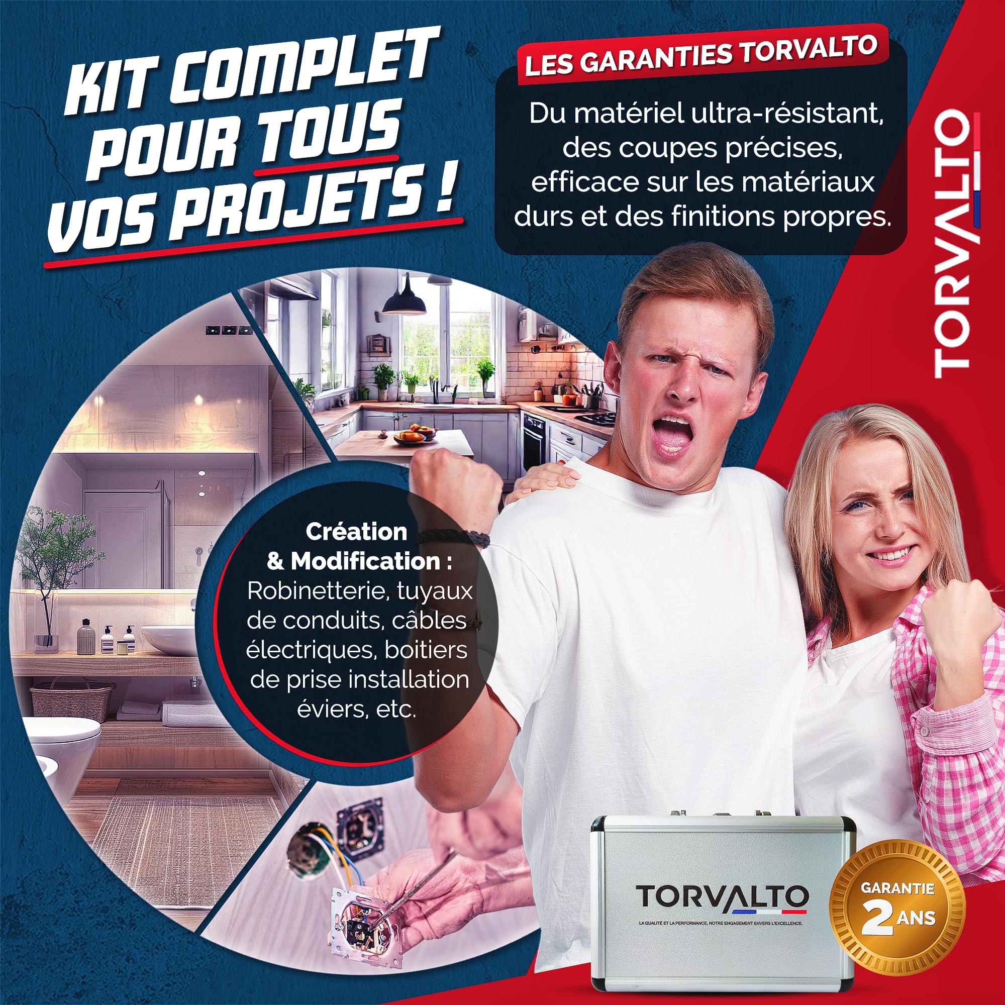 Kit forets diamant Professionnel TORVALTO 6/8/10/20/25/35/40/50/68 + 2 adaptateurs HEX/SDS inclus pour perceuse. Idéale pour Carrelage Porcelaine Marbre Granit. Scie cloche carrelage Robuste