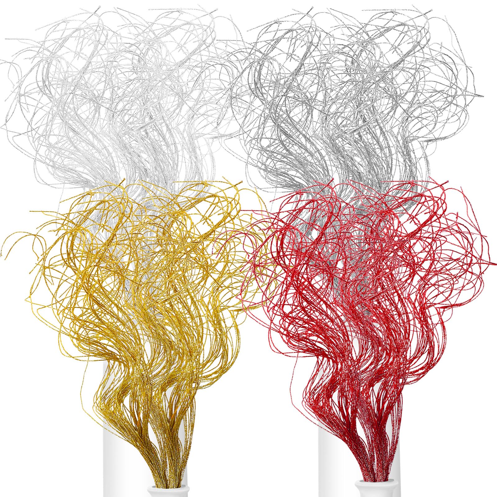 Syhood 160 Pcs Christmas Glitter Curly Ting Ting Branches Multicolor Christmas Tree Filler Twigs Artificial Tree Picks and Sprays for Garland Decor(Red, Silver, White, Gold)