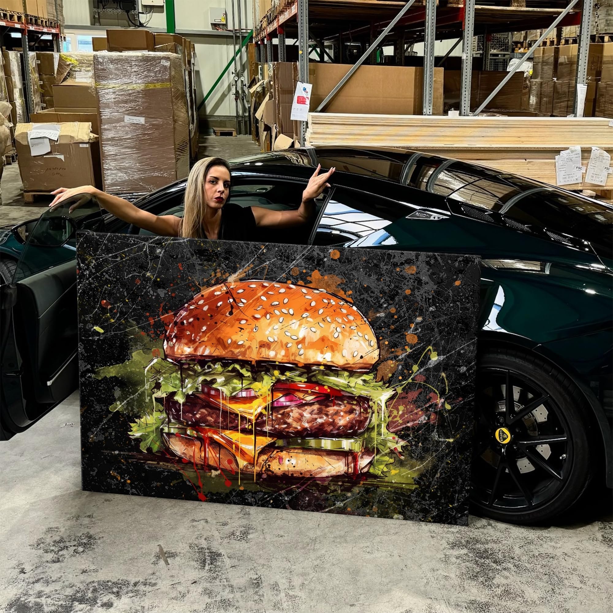 Artmazing | Burger Gemälde Bild bunt | S-Art Bilder | Burger Gemälde Bilder Modern | Leinwandbilder XXL Wohnzimmer | Wandbild Burger Gemälde Deko XXL | Bild Leinwand XXL | buntes Poster für Wand