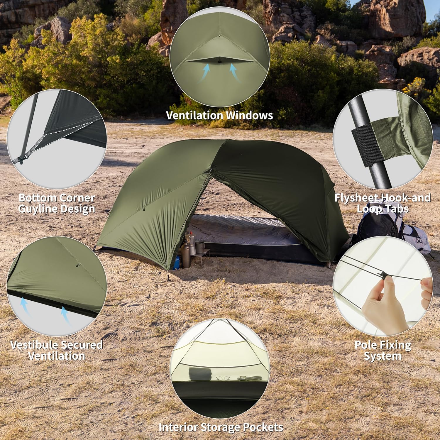 Naturehike Mongar Pro 1/2/3 Person Backpacking Tent,Waterproof Nylon Easy Setup Lightweight Camping Tent