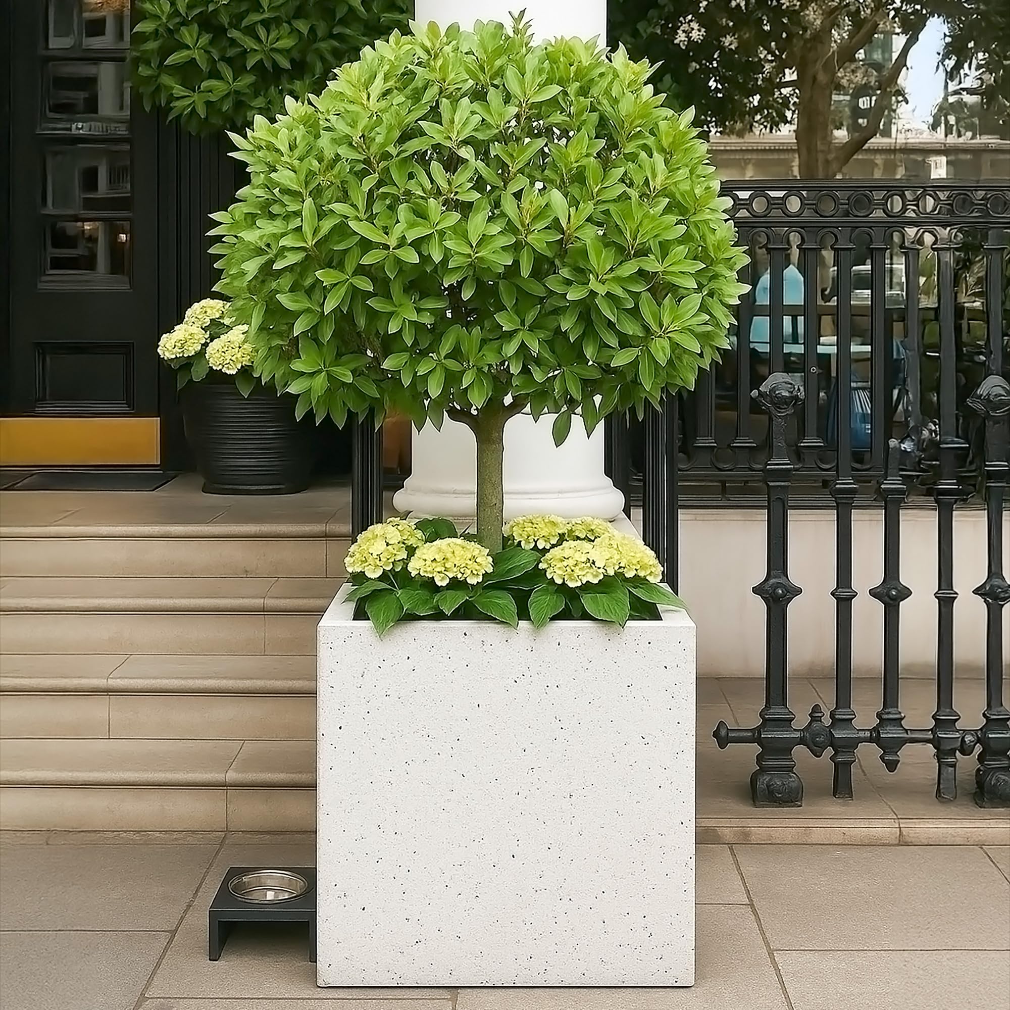 IDEALIST 50cm Large Square Planter for Trees | Speckled Grey Reinforced Stone Flower Pot with Drainage Holes L50 W50 H50 cm, 126 litres