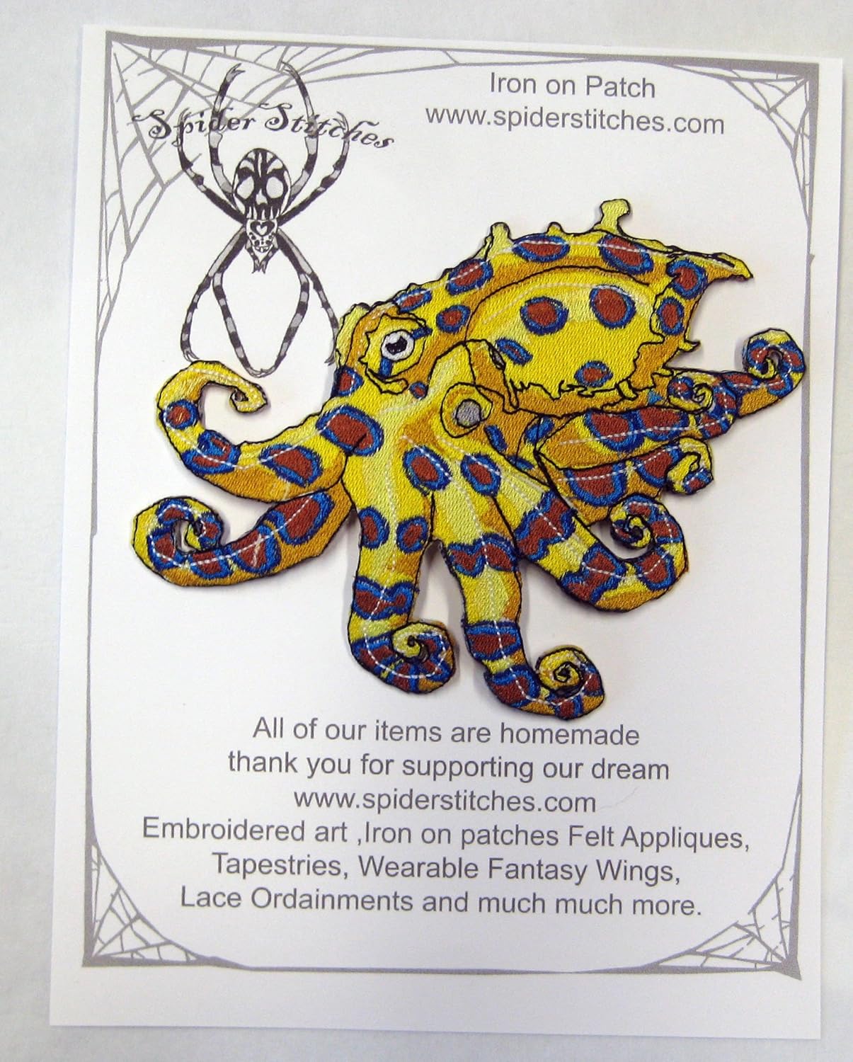 Blue-Ringed Octopus Iron on Patch Blue Ring Applique Octopi