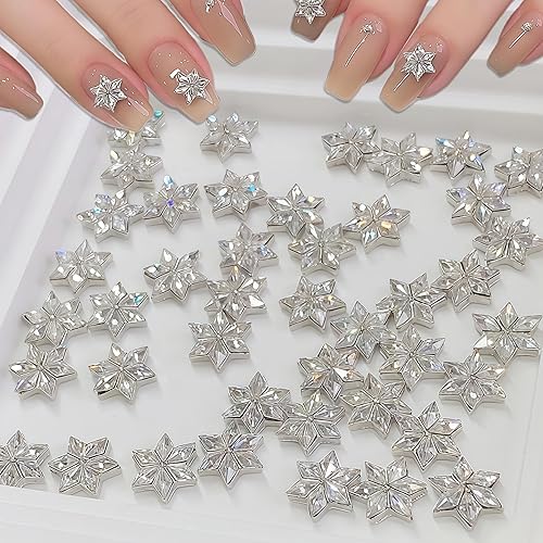 10Pcs Zircon Snowflake Nail Charms Silver Snowflake Nail Rhinestones 3D