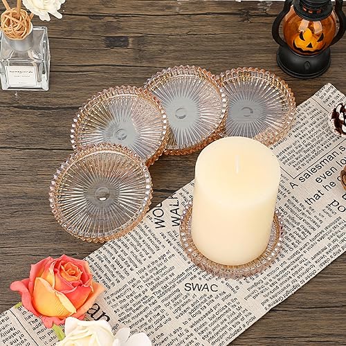 Miniatura 9 de JUXYES Paquete de 5 posavasos redondos de cristal en tono ámbar, posavasos de vidrio para bebidas, café, té, vino, posavasos decorativos para