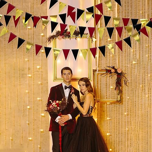 Miniatura 6 de 30 Ft Red Black and Gold Party Decorations Hanging Paper Triangle Banner Bunting Flag Pennant Garland for Graduation Birthday Bachelorette