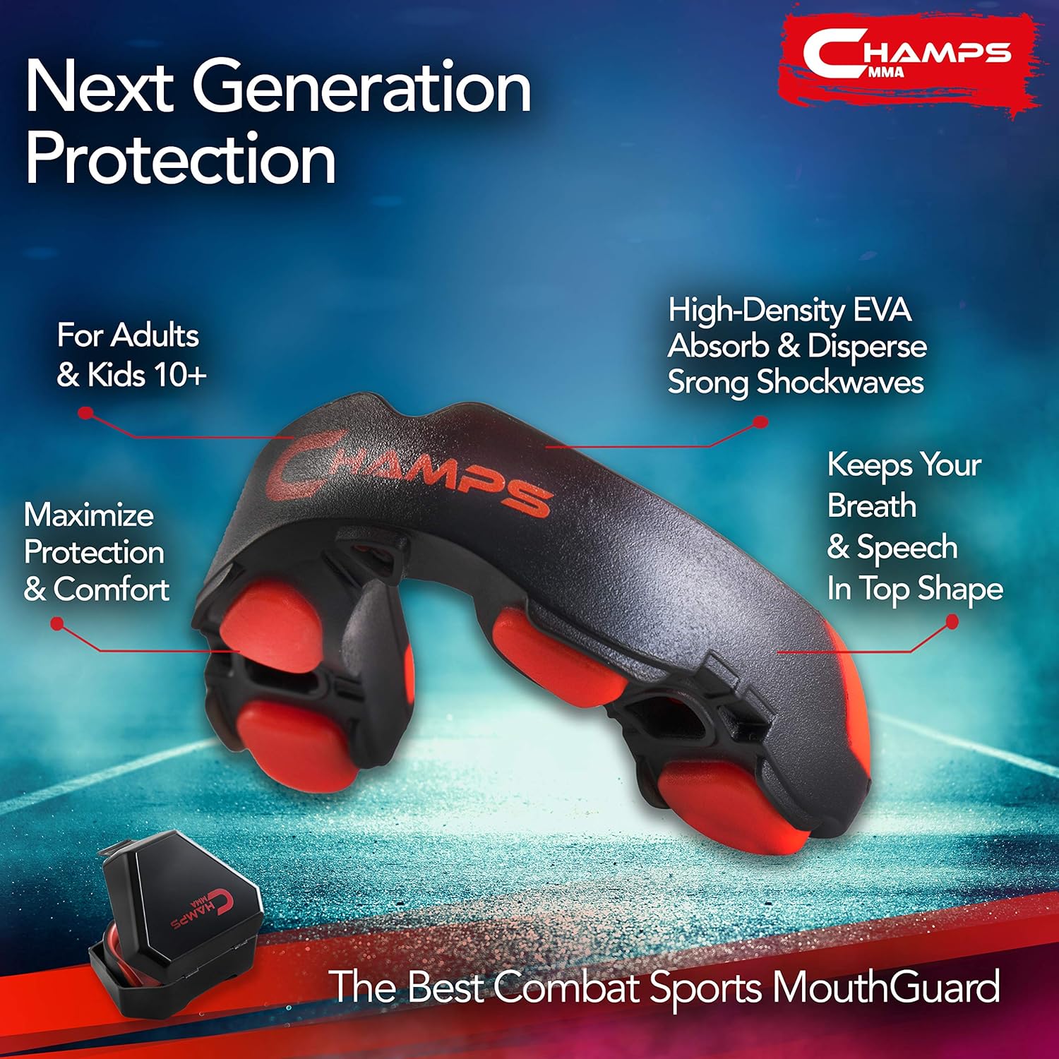 Champs MMA Mouth Guard with Case – Martial Arts Training Equipment Mouthpiece– Wrestling Mouthguard for Boxing, Muay Thai, Contact Sports for Adults and Kids 10+ Boxing Equipment - Image 5
