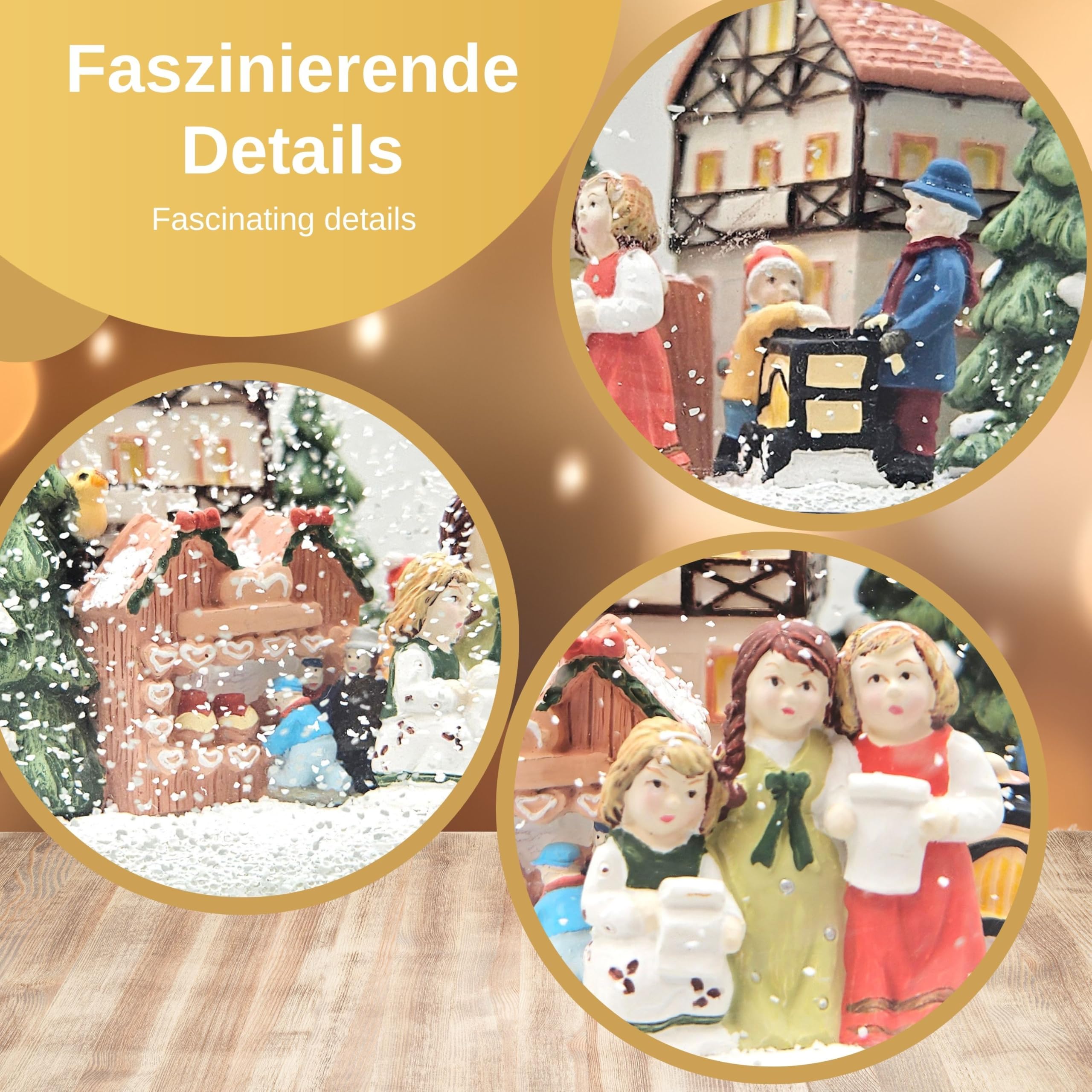 Schneekugel Weihnachten Spieluhr | Mega Schneekugel Nostalgischer Weihnachtsmarkt | mit Musik Winter Wonderland | H:20 cm B: 15 cm | Schüttelkugel | 20065