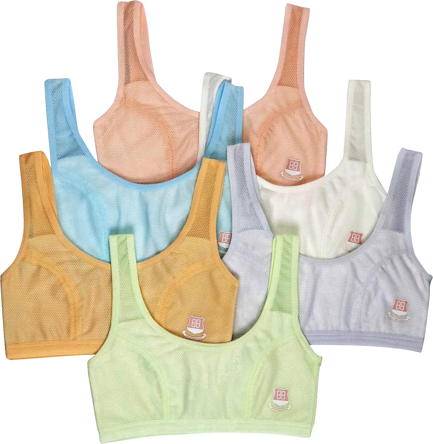 ToBeInStyle Girls' Pack of 6 Badge Print Cotton Training Bra with Mesh Design