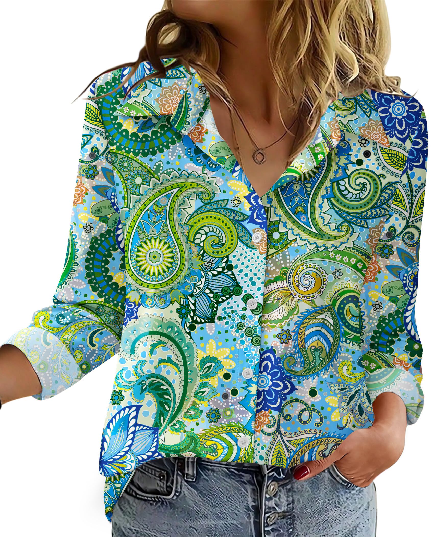 Zeagoo Blouse for Women Dressy Casual Long Sleeve Button Down Shirts Business Outfit Solid/Printed Cute Tops