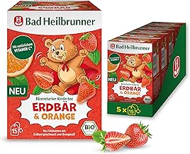 Bad Heilbrunner Organic Bear Strong Children's Tea Earth Bear & Orange - Organic Fruit Tea with Strawberry and Orange, with Natural Vitamin C, Specially Developed for Children (5 x 15 Filter Bags)
