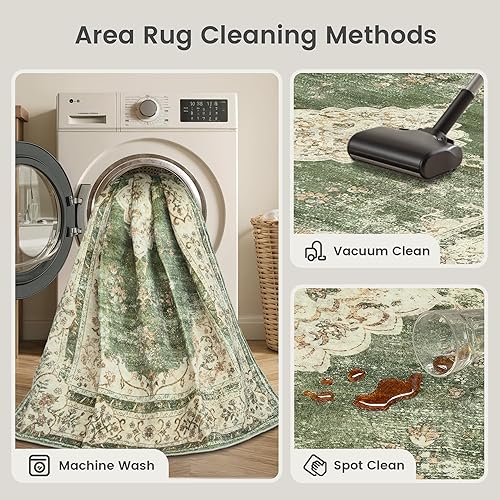 Miniatura 7 de Valenrug Alfombra lavable de 8 x 10 pulgadas, colección antigua, ultrafina, resistente a las manchas, para sala de estar, dormitorio, alfombra
