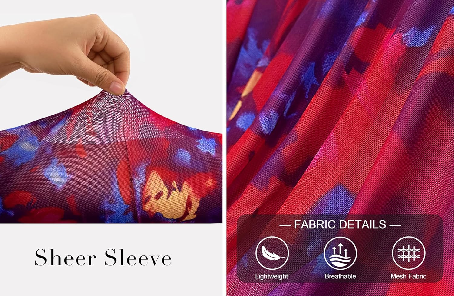 Zattcas Womens 3/4 Sleeve Floral Spring Midi Dress Clothes 2026 Crew Neck Flowy Mesh Cocktail Party Wedding Guest Dress - Image 5