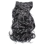 HAIR2HEART Wavy Clip In Hair Extensions 130g weight, 8, Black]