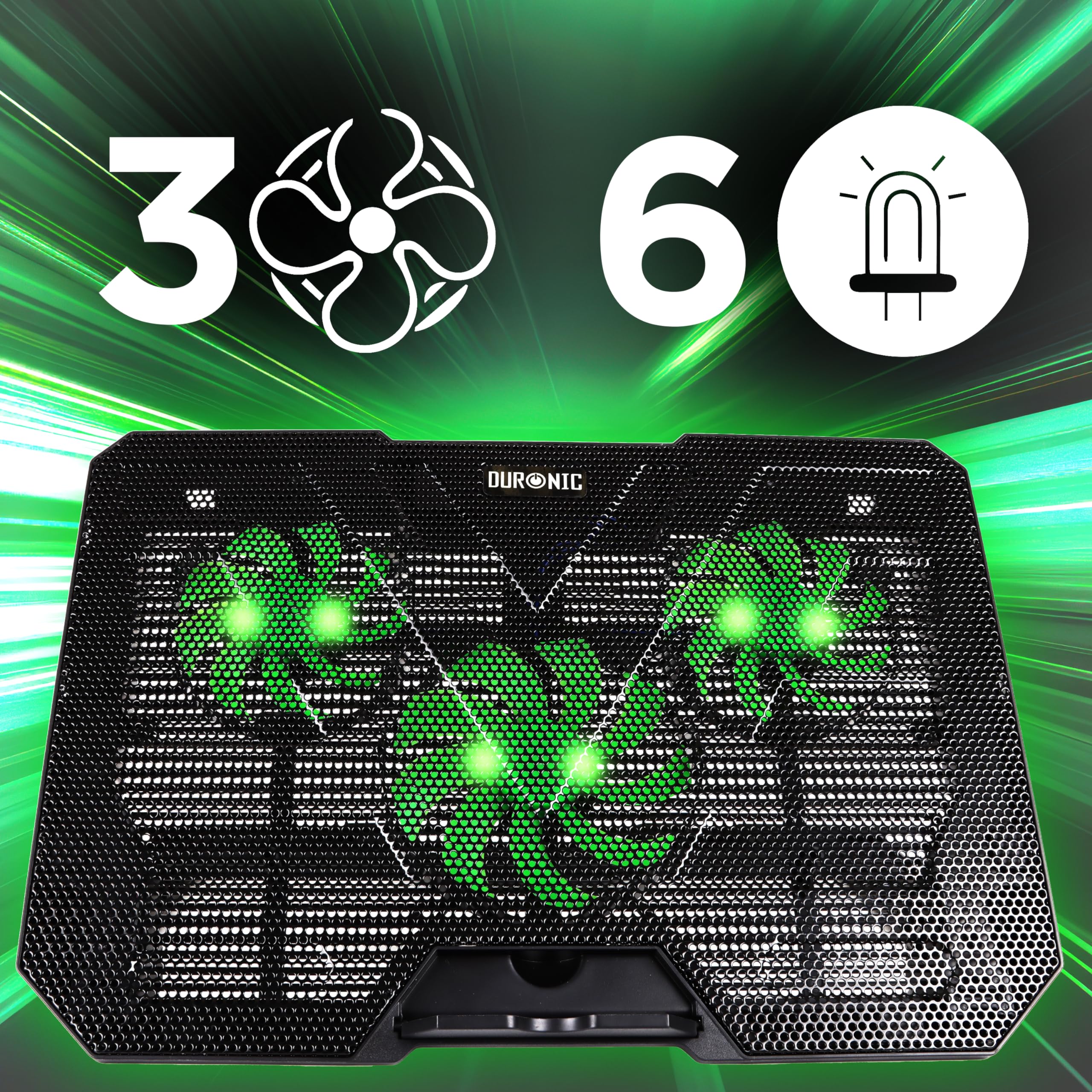 Duronic Supporto di raffreddamento laptop LC3 14"-17,3" ventola 1400 giri/min 6 livelli altezza LED leggero